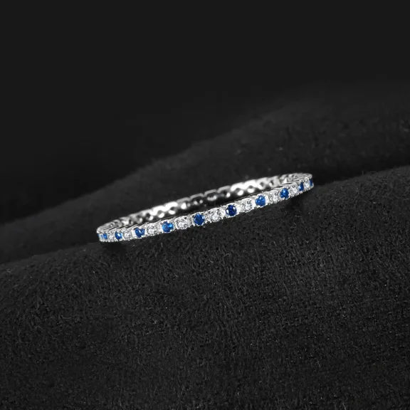 1ct Round Blue Sapphire Simulated Diamond Eternity Band 14k White Gold Plated