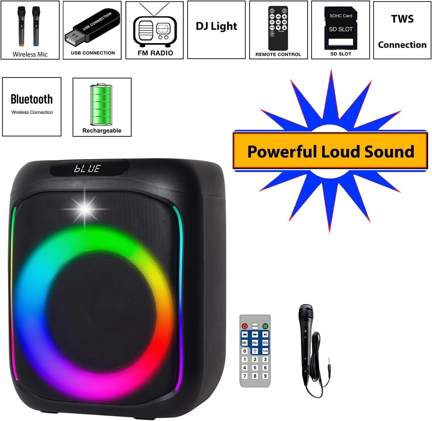 Boytone BT-63K Bluetooth Karaoke Machine - Portable Outdoor Wireless Speaker System with 8” Subwoofer Wire Microphones, Remote Control High-Fidelity Sound for Home Party Entertainment