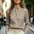 thumbnail image 3 of Lenpel Womens Long Sleeve Tops Business Casual Work Blouses Stand Collared Shirts Lightweight Fall Clothes, 3 of 7