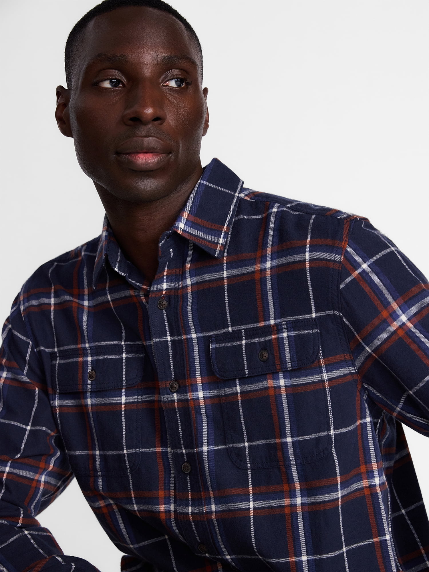 George Men's and Big Men's 100% Cotton Plaid Flannel Shirt with Long Sleeves, Sizes XS-3XL, 2XB-5XB & Tall XLT-3XLT