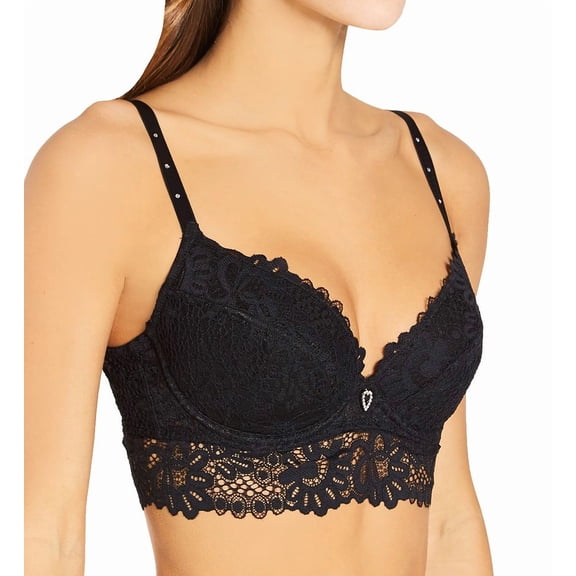 Women's Pour Moi 20400 Bling It On Padded Plunge Longline Bra (Black 36D)
