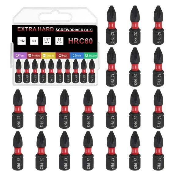 Uxcell 20pcs PH2 Phillips Screwdriver Bit 1/4" Hex Shank 25mm/1" Length Magnetic Cross Head Hex Bits S2 Steel Screw Driver Bit for Impact Electric Screw Driver Power Tools