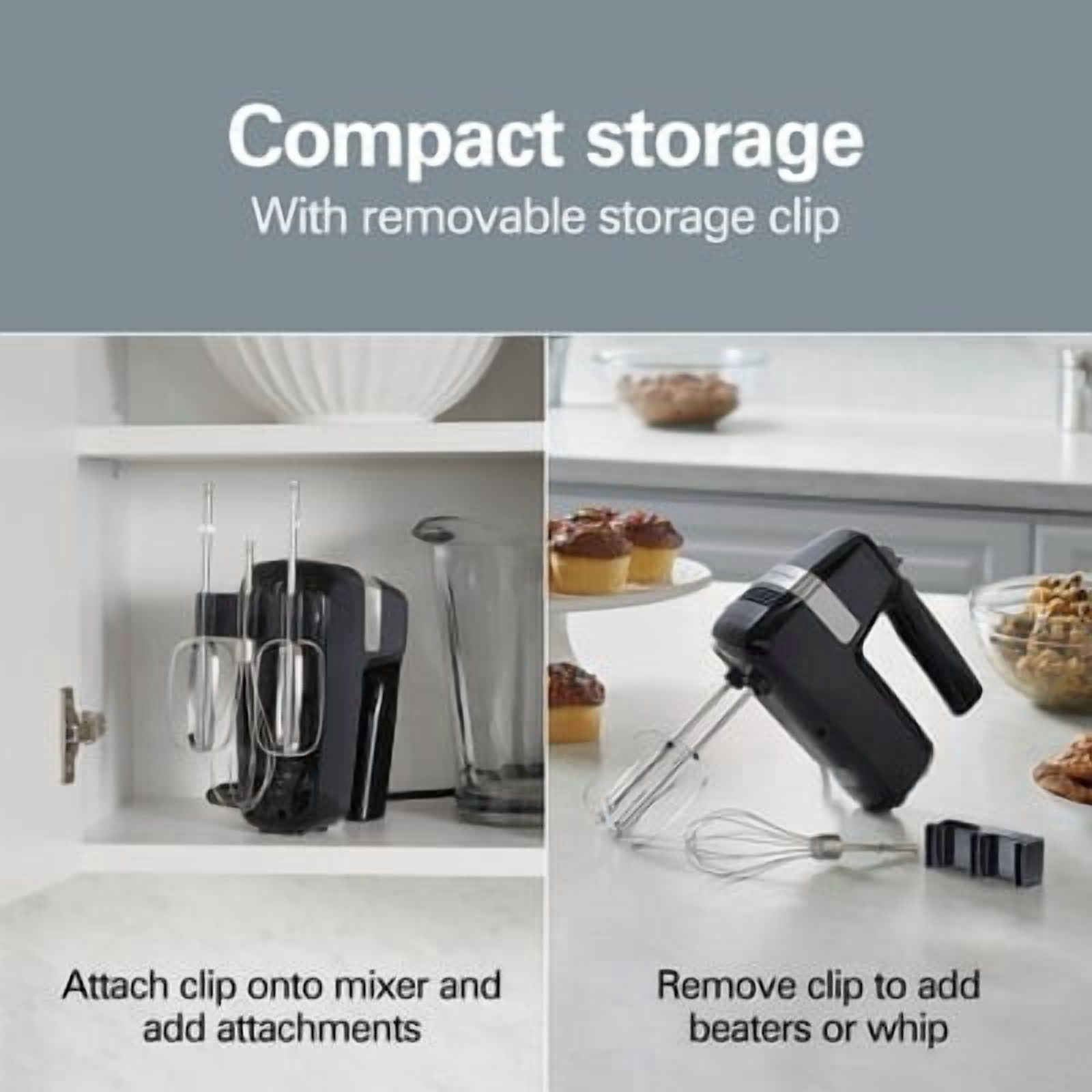 6 Speed Hand Mixer with Storage Clip and Stir Button 3 Attachments Black : 300W Kitchen Mixer