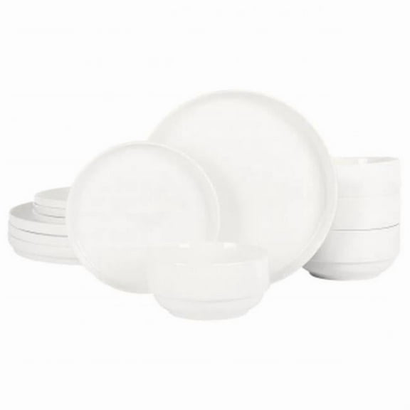 Gibson Home 142567.12 Snowscape Fine Ceramic Stackable Dinnerware Set, White - 12 Piece