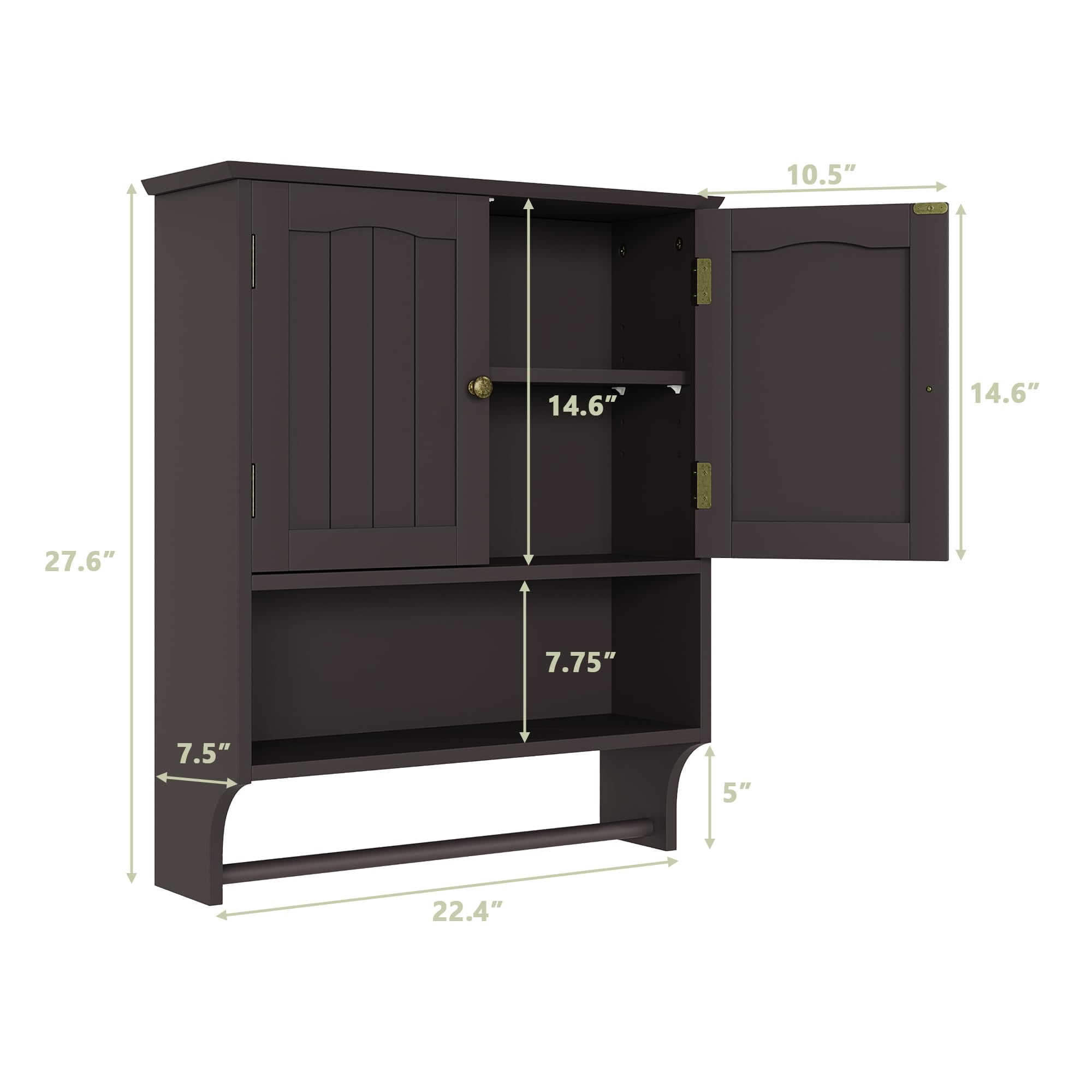 Smuxee Bathroom Storage Cabinets with Doors and Shelves,Towel Bar,over The Toilet Storage,Brown Big