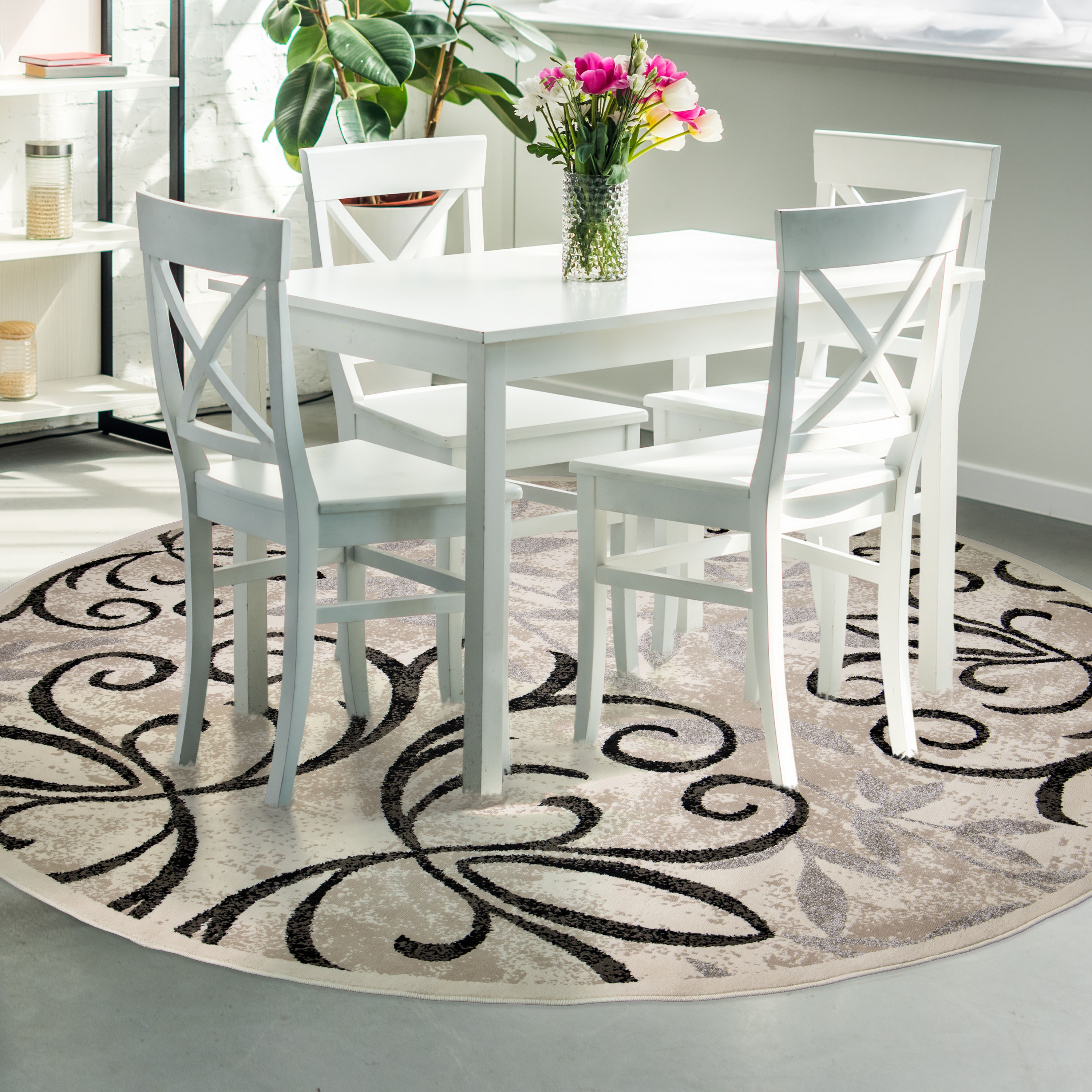 Better Homes & Gardens Iron Fleur Area Rug, Beige, 7'10