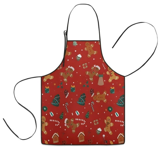 Red Christmas Gingerbread Man Pattern Kids Aprons for Girls and Boys,Adjustable Neck Strap Toddler Aprons for Kids Cooking Baking