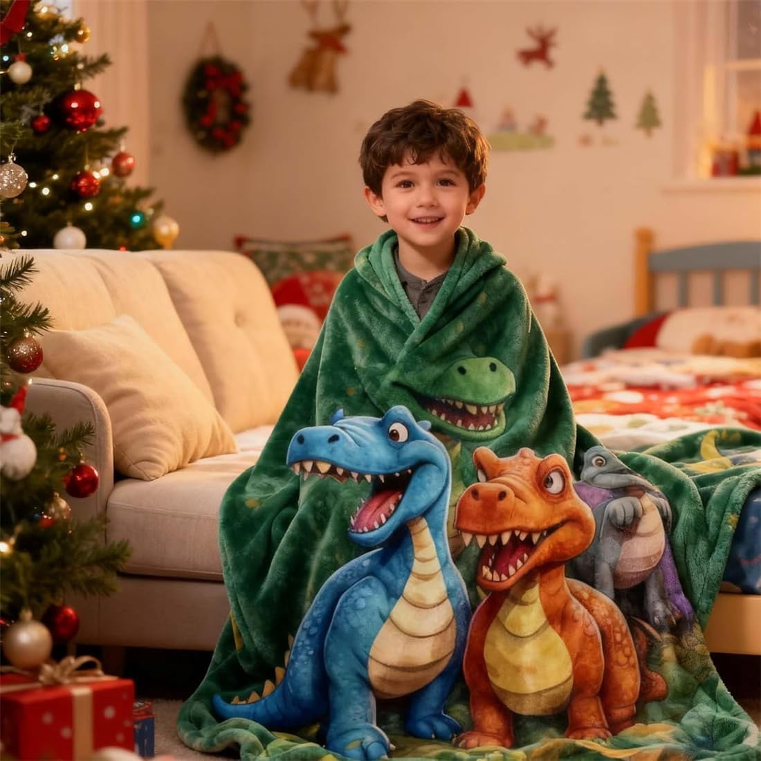 2026 New Cute Smiling Dinosaurs HD Digital Print Flannel, Ultra-Soft Flannel Dino Throw Blanket for Kids & Boys & Girls, Fleece Dinosaur Blanket, Contemporary Animal Theme All-Season (51×59 inch)