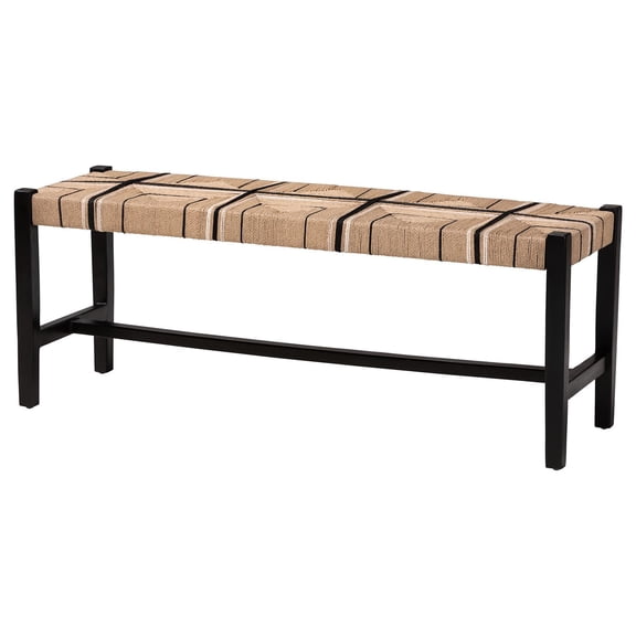 bali & pari Prita Woven Paper Loom Bench with Mahogany Wood Frame Black