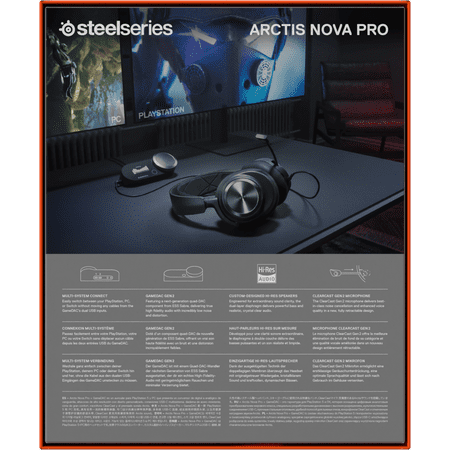 SteelSeries Arctis Nova Pro Multi-System Gaming Headset - Premium Hi-Fi Drivers - Hi-Res Audio - 360° Spatial Audio - GameDAC Gen 2 - ESS Sabre Quad-DAC - ClearCast Gen 2 Mic - PC, PS5, PS4, Switch
