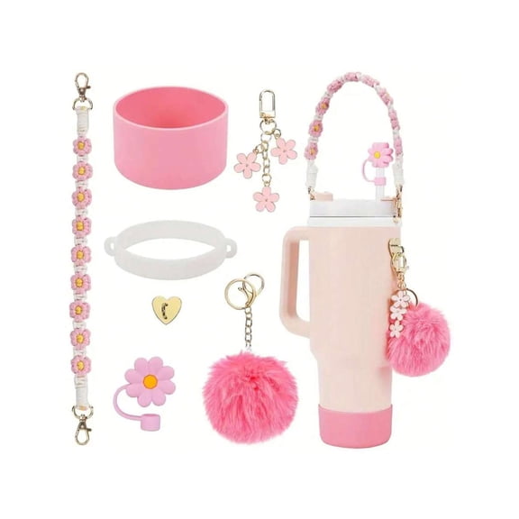 Cup Accessories Set Compatible With Stanley Cup 30 Oz 40 Oz Include 1 Pc Water Bottle Handle Strap 1 Pc Siliocne Straw Cover 1 Pc Siliocne Cup Boot 2 Pcs Charms Accessories