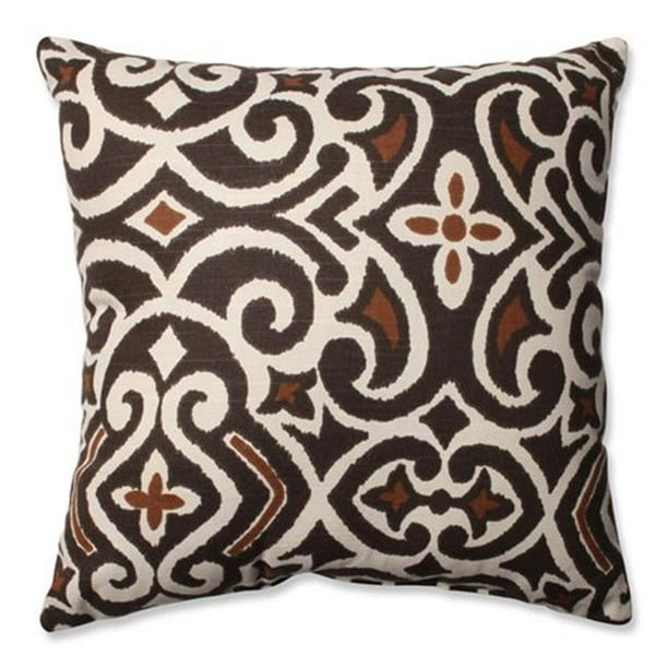 Decorative BrownBeige Damask 16.5 in. Square Toss Pillow