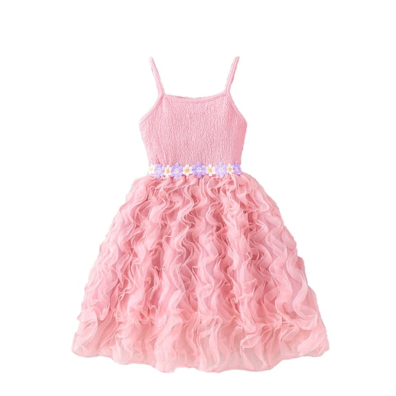 HAYIMI Girls Summer Dress Floral Sleeveless Tiered Ruffle A-Line Party Toddler Little Kid Casual Beach Wear O-Neck Solid Color Classic Dresses