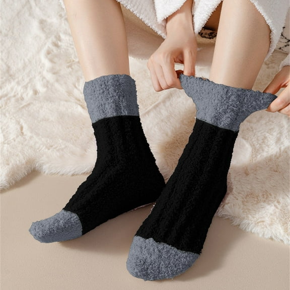 CFMIURAN Black Socks, Ladies' Soft and Warm Coral Fleece Socks with Extra Thickened for Autumn and Winter Suitable for Home Wear Socks