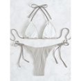 thumbnail image 4 of Traje de baño para mujer, 2 piezas, cuello halter, lazo lateral, color puro, traje de baño, traje de baño, bikini, gris plateado, M, 4 of 6
