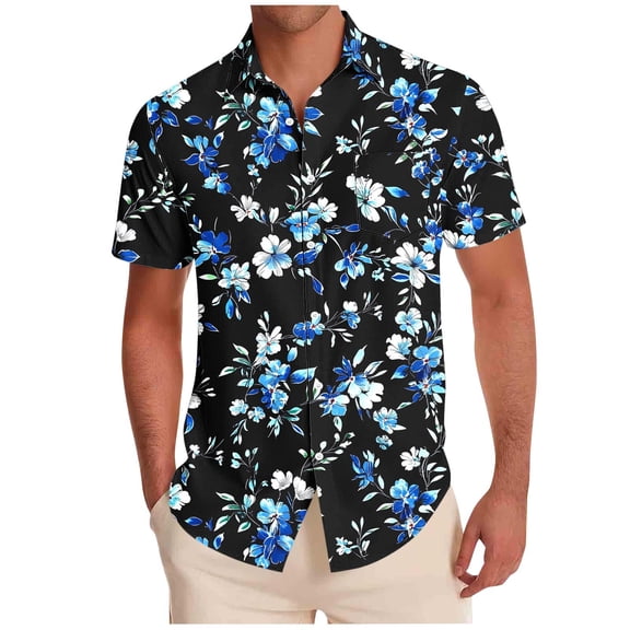 Purcolt Hawaiian Shirts for Men Summer Casual Short Sleeve Collared Button Down Shirts Novelty Tropical Print Beach Shirts Comfortable Tee Tops