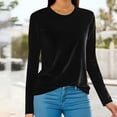 thumbnail image 2 of ManxiVoo Crewneck Velour Top for Women Soft Long Sleeve Blouse Elegant Velvet Shirt Comfortable Lounge Wear Evening Party Outfits L Size Black, 2 of 5