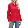 thumbnail image 2 of Super Soft Wrinkle Free Button Down Shirts for Women Solid Long Sleeve Striped Formal Work Dress Blouses Tops Red XXXL, 2 of 9