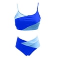 thumbnail image 5 of Xijirk Tankini Swimsuits for Women,High Waisted Bikini Two Piece Swimsuit with Color Blocking Design and Side Tie Bottoms for Pool Vacation,Womens Swimsuits,Blue,S, 5 of 5