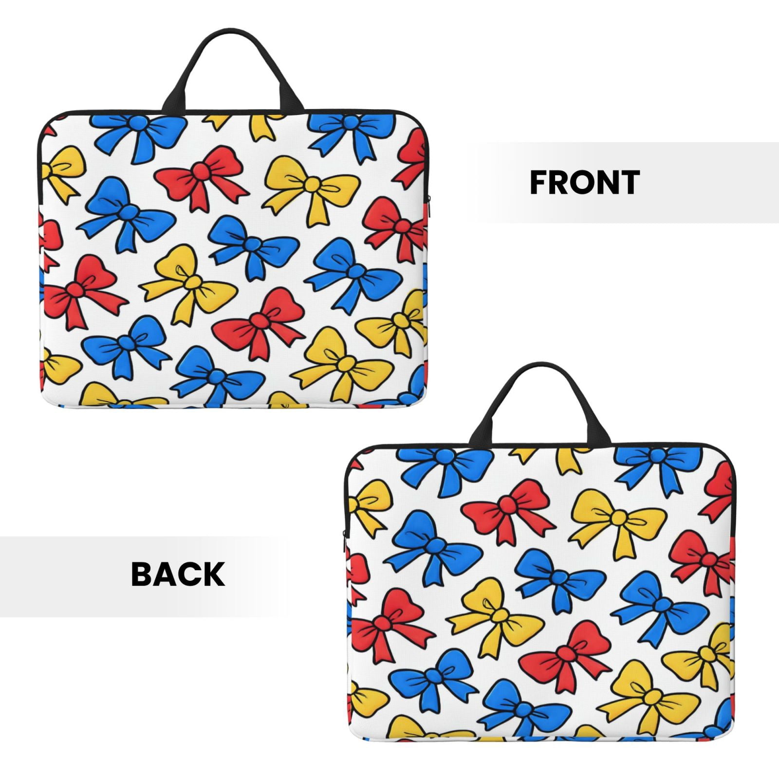 Laptop Sleeve Bag For Women Men 14inch Waterproof Durable Protective Computer Carrying Cover Handle Laptop Case Bag Playful Cartoon Primary Color Ribbon Bow Pattern