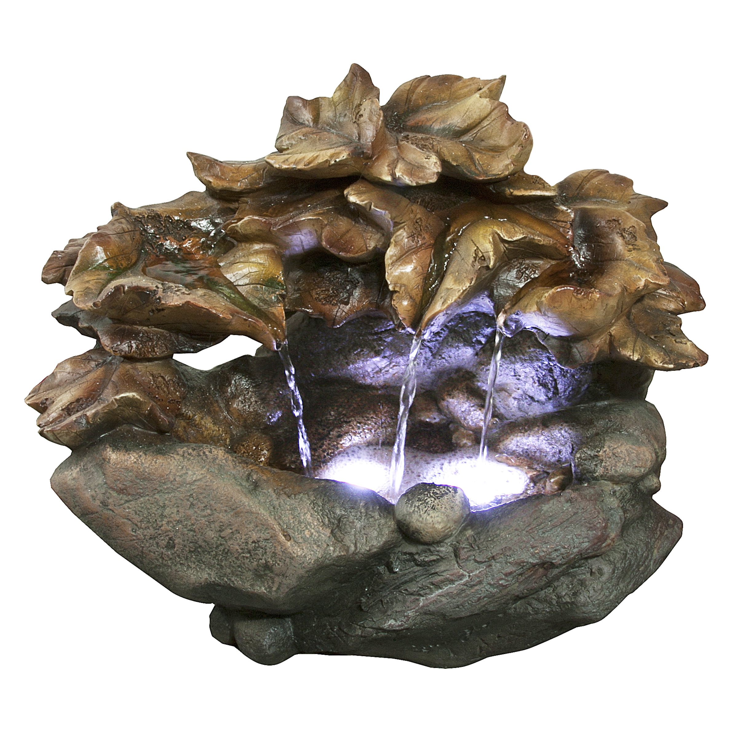 Alpine Corporation 10" Cascading Leaf Tabletop Indoor / Outdoor Fountain with LED Lights