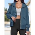thumbnail image 3 of Women's Zip up Sweatshirt Collared Neck Long Sleeve Loose Casual Lightweight Jacket with Pockets, 3 of 5