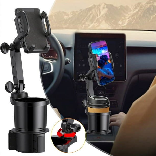 Soporte para teléfono móvil para portavasos de coche, 1 unidad, agarre universal ajustable, base giratoria con rotación de 360° para una visualización segura mientras se conduce (negro)