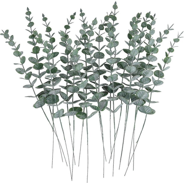 24 tallos de eucalipto artificiales para decoración, hojas de eucalipto artificiales, ramas de vegetación para centros de mesa de boda, arreglos florales, decoración de casa de campo
