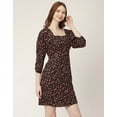 thumbnail image 3 of Moomaya Printed Short Dresses For Women, Button-Up Square Neck 3/4Th Sleeve Dress, 3 of 8