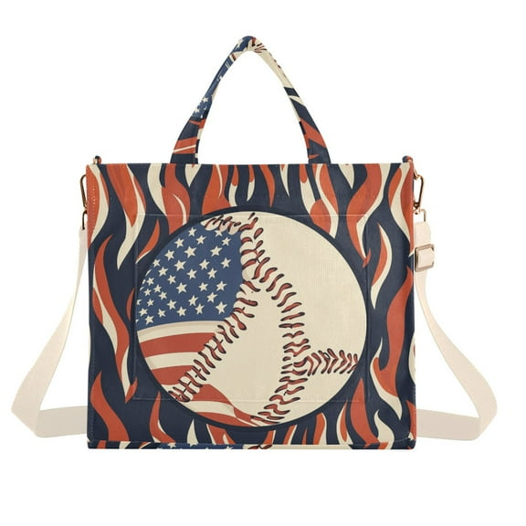 FORMRS Womens Corduroy Tote Bag Crossbody Shoulder Handbag with Pocket, Baseball Pattern