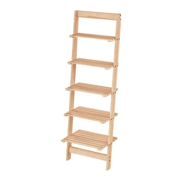 Lavish Home 5-Tier Ladder Shelf, 50 in. Narrow Leaning Bookshelf, Wooden Bookcase for Living Room, Bathroom, or Office (Oak)