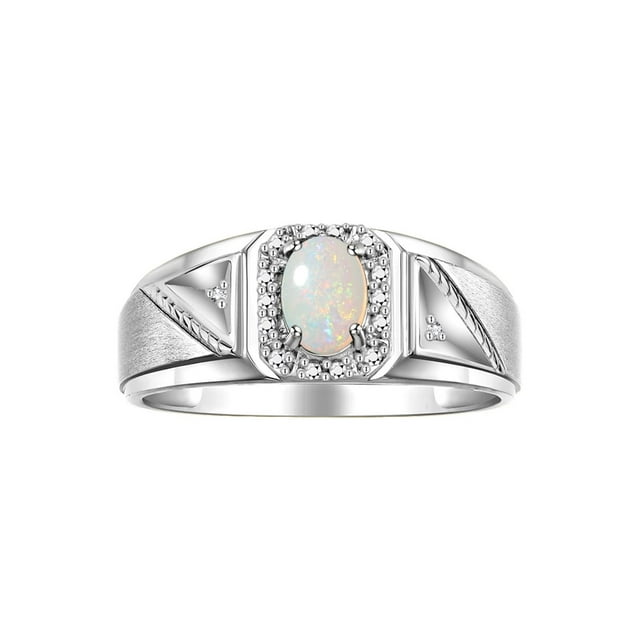 RYLOS Men's Rings Sterling Silver Classic 7X5MM Oval Gemstone & Diamond Ring Opal October Birthstone Rings For Men Size 9