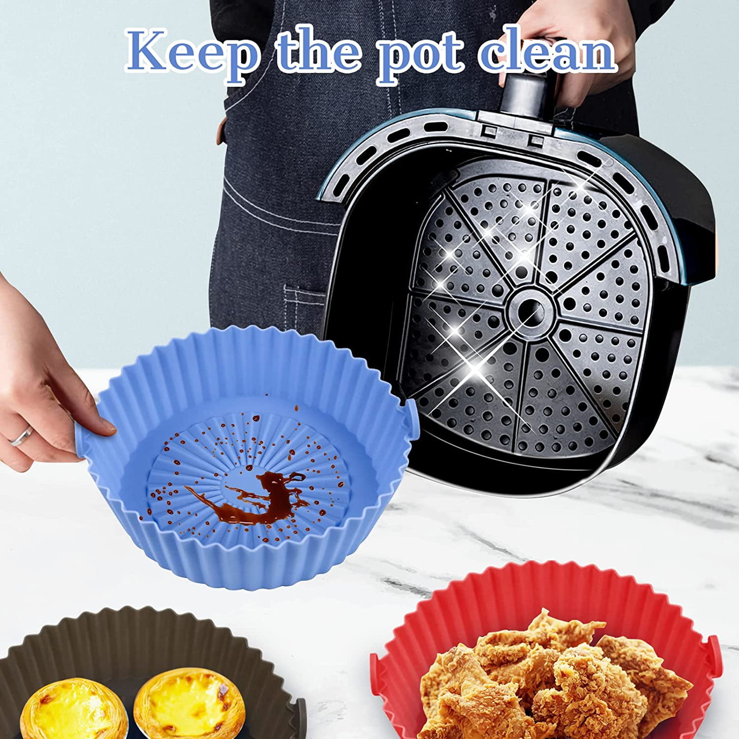 Wholesale 6.3 7.5 8 Inch Reusable Food Safe Air Fryer Silicone Pot Round Air  Fry Liner Silicone Square From m.