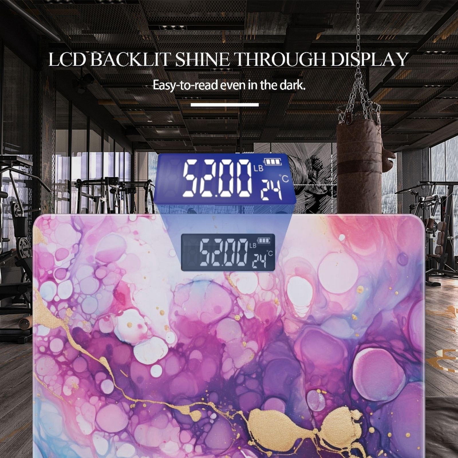 Bathroom Scale, Highly Accurate Digital Body Scale,Precisely Measures Weight up to 400 lbs-Abstract Fluid Art Painting In Magenta