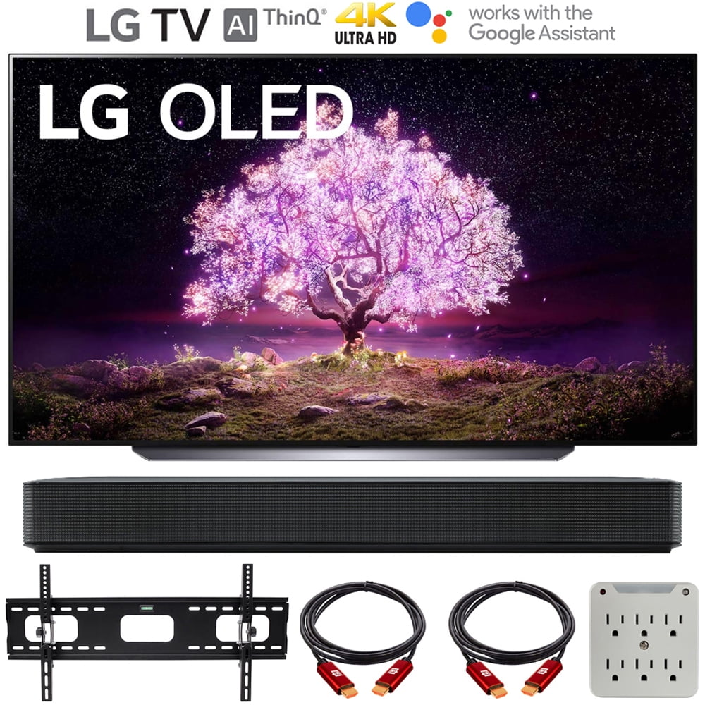 LG OLED83C1PUA inch Class 4K Smart OLED TV w/AI ThinQ (2021) Bundle with LG SK1 2.0-Channel Sound Bar with Bluetooth, 37-100 inch TV Wall Mount Bracket Bundle and 6-Outlet Surge