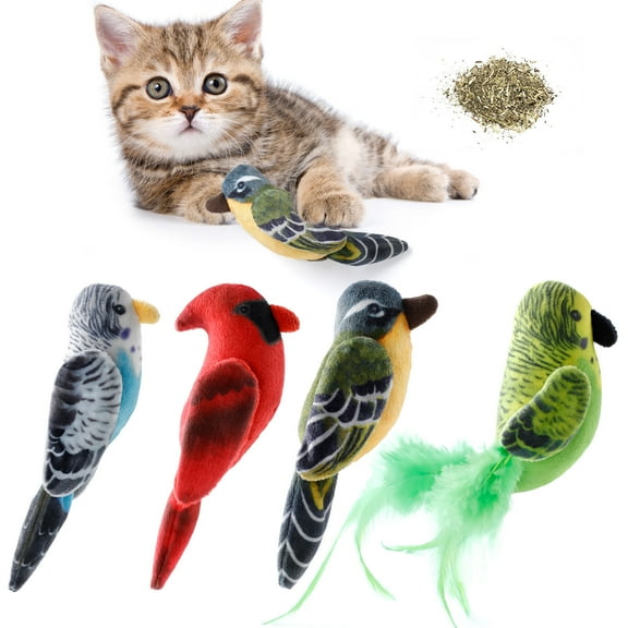 Cat Chew Toy Fabric 4PCS Interactive Fake Bird Cat Bite Toy Kitten Catnip Toy