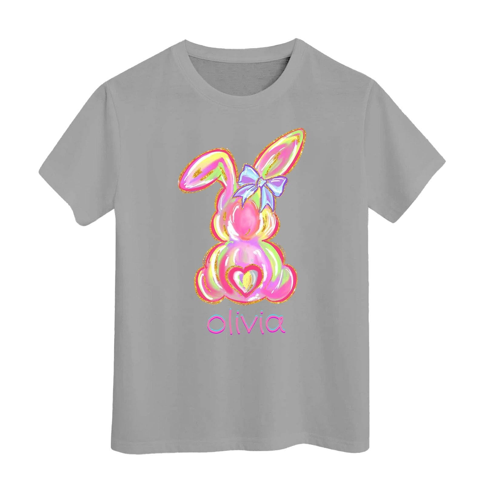 JAJAHO Girls Easter Shirts Bunny T-Shirt Graphic Short Sleeve Crew Neck Tees 3-13 Years Summer Comfortable Tops