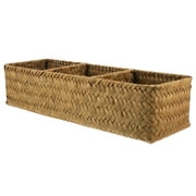 3- Section Wicker Baskets for Shelves Hand- Woven Water Hyacinth Storage Baskets for Cupboards Drawer Closet Bathroom Rustic Decor Yellow