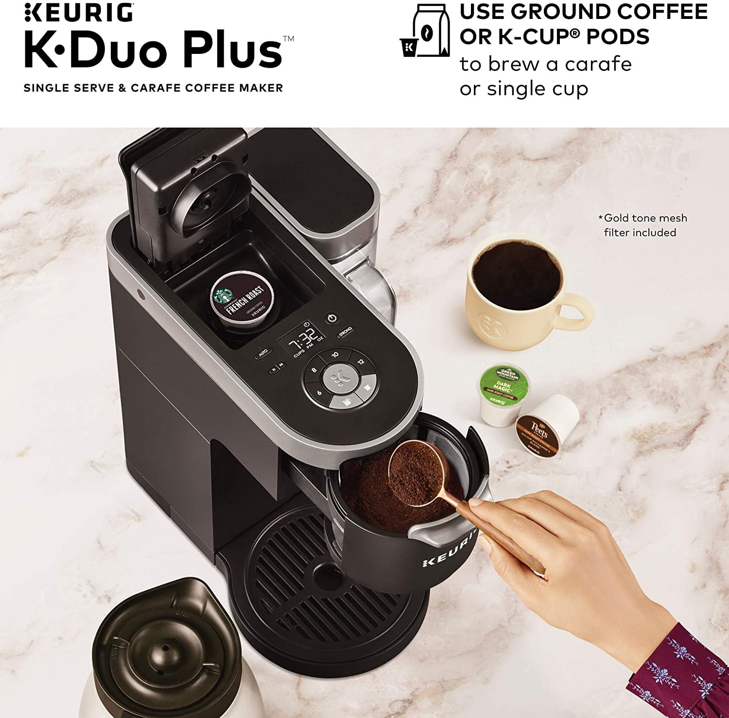 Keurig K-Duo Plus Coffee Maker, with Single Serve K-Cup Pod and 12 Cup Carafe Brewer, Black