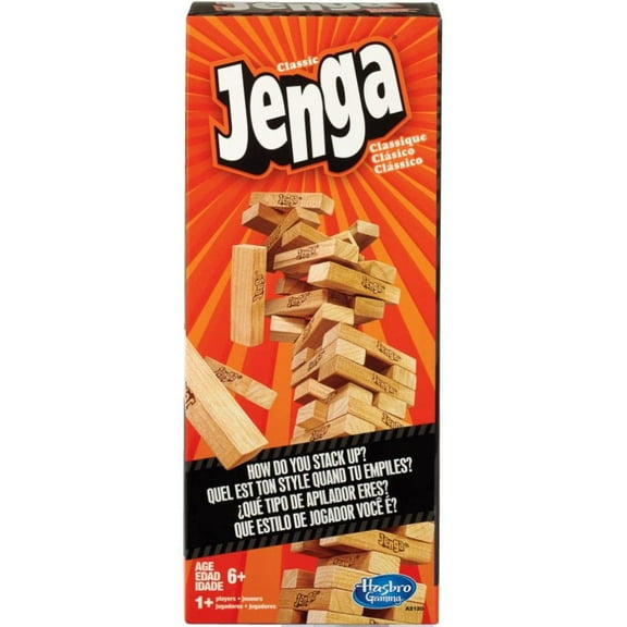 Jenga Classic Game with Genuine Hardwood Blocks, Stacking Tower Game for 1 or More Players, Kids Ages 6 and Up
