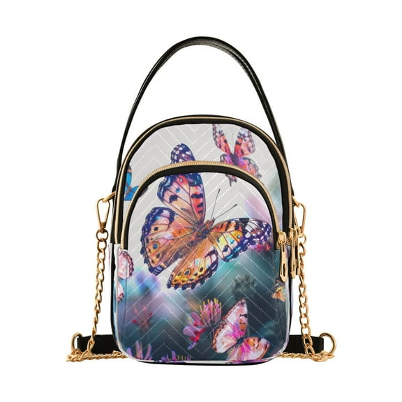ALAZA Chain Crossbody Bags for Women Butterfly Flying in Flower Shoulder Handbag Phone Purse