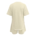 thumbnail image 3 of Ketyyh-chn99 Ensembles Deux Pièces pour Femmes Shorts en Lin Femmes Manches Courtes Col Rond Pyjama Tenue de Nuit Ensemble 2 Pcs Beige,m, 3 of 4
