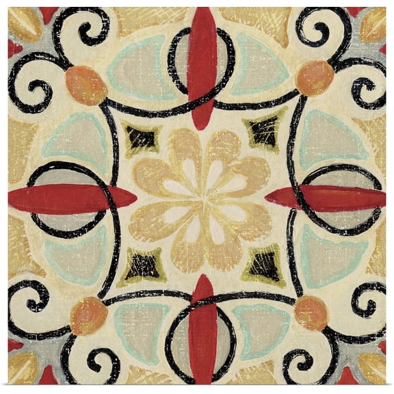 Great BIG Canvas | Rolled Daphne Brissonnet Poster Print entitled Bohemian Rooster Tile Square II