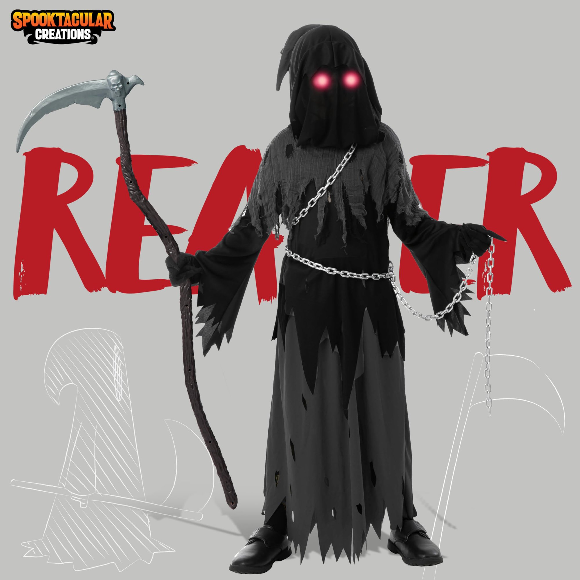 Kids Halloween Grim Reaper Costume With Light-Up Red Eyes | Scary Phantom Robe For Boys