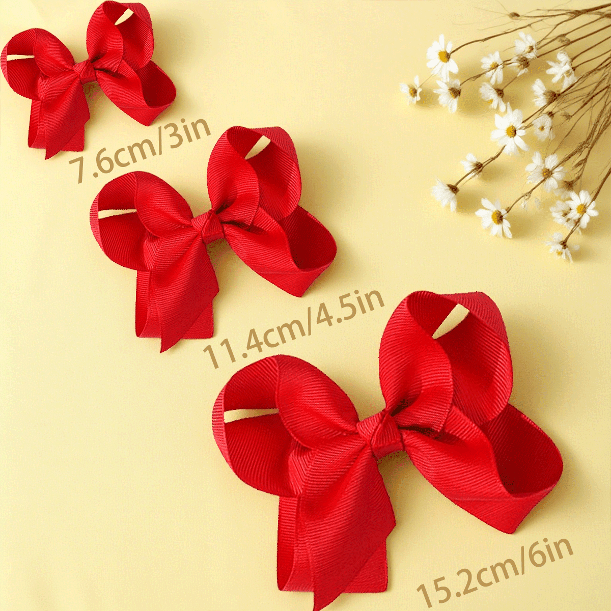 JoyBowie 2Pcs Hair Bows Set, 12Pcs 3In Solid Color & 12Pcs 4.5In Ruffled Edge Red Bows for Girls