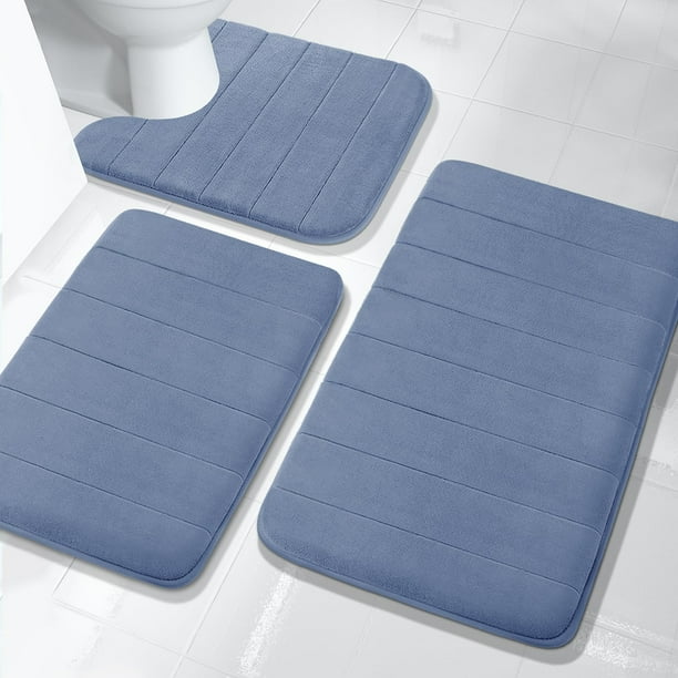 Juego de alfombrillas de baño Yimobra Memory Foam, 3 piezas, azul vaquero