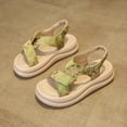 thumbnail image 4 of XIMIN Girls Open-Toe Platform Sandals Floral Print Dual Wide Straps Elastic Heel Non-Slip Thick Sole Casual Summer Shoes for Beach Wear (Green, 12-12.5 Years), 4 of 5