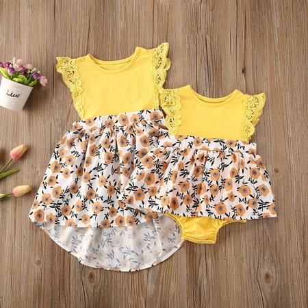 Kids Baby Girl Summer Clothes Sleeveless Floral Romper Dress Sister