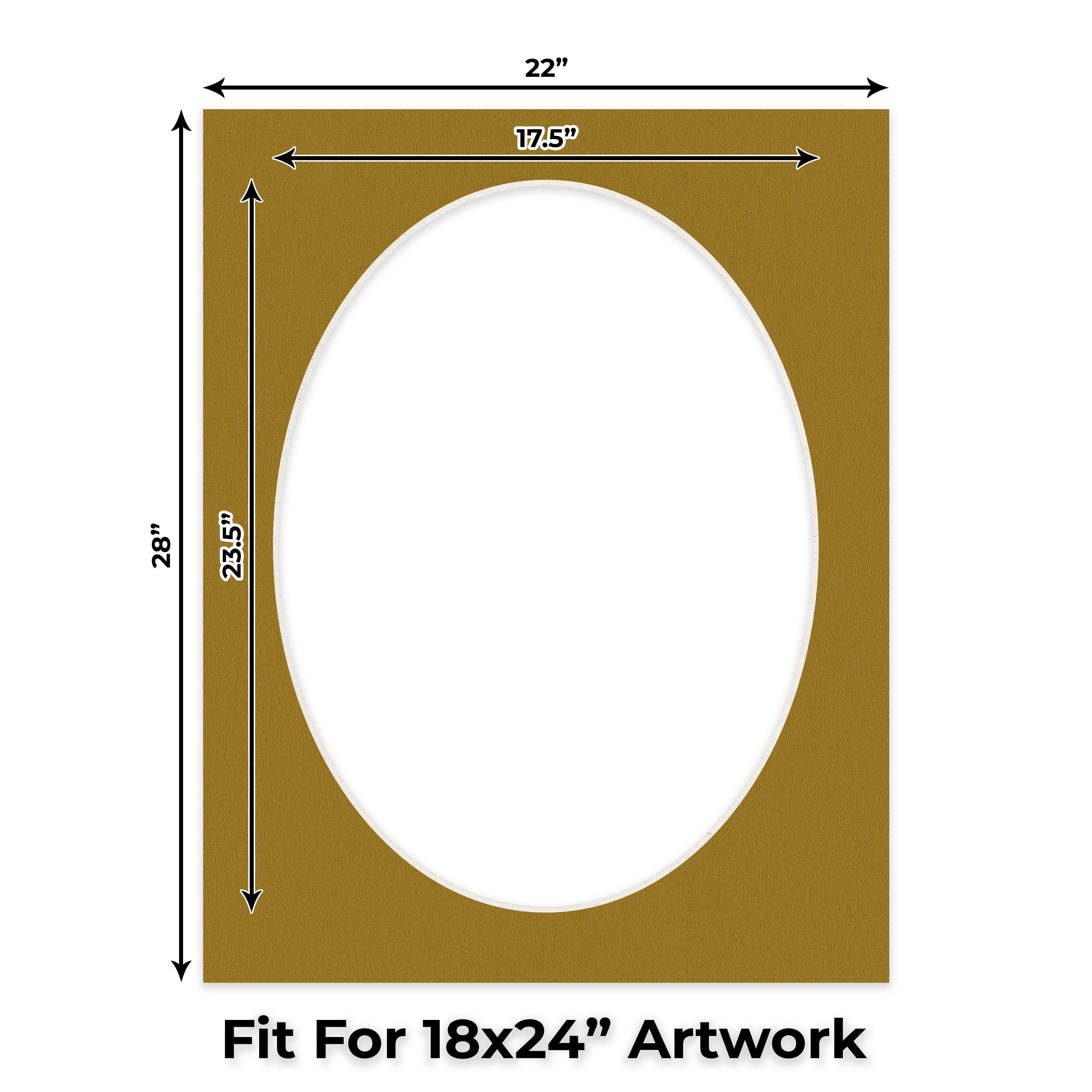 Metallic Gold Picture Frame Mat for 22x28 Frames - Oval Opening for 18x24 Photos - 25 Mats