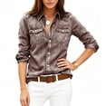 thumbnail image 4 of Faux Denim Shirt Women Chambray Jean Western Shirts Long Sleeve Button Down Tops, S, 4 of 4